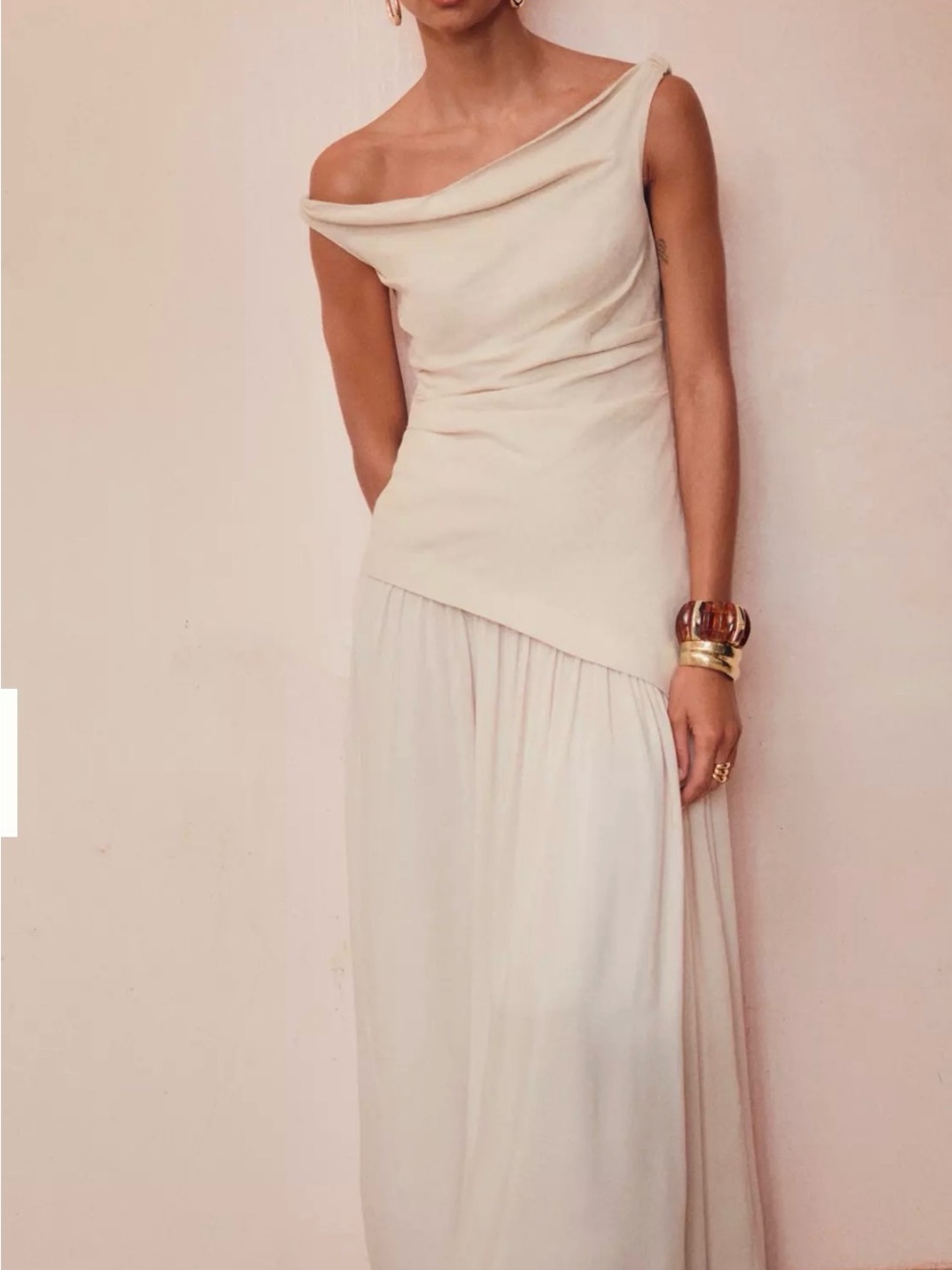 Off-Shoulder Cream Maxi Dress